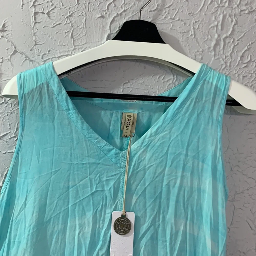 XCVI NEW Maxi Dress Ombré Blue XS Sleeveless Shark Bite Cruise Beach Vacation